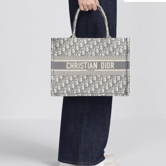 CD logo book tote large oblique blue grey new without tags - Picture 2 of 14